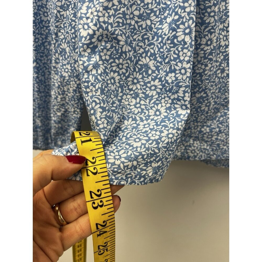 J.Crew Blue Cotton Floral Squareneck Ruffle Top peasant Cottage Core Cottagecore - Picture 10 of 12